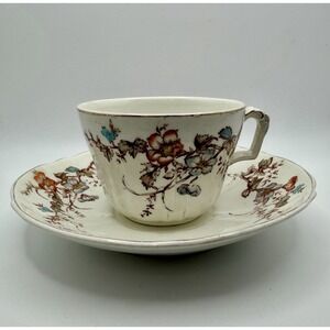 Antique Ridgways Semi Porcelain Buckingham Design Teacup & Saucer (19th Century)